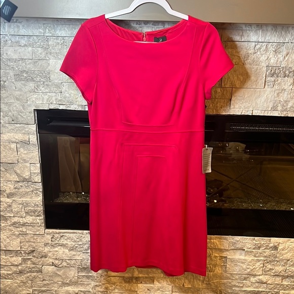 Adrianna Papell Red Mini Sheath Dress with Bateau Neckline and Short Sleeves - Picture 1 of 14